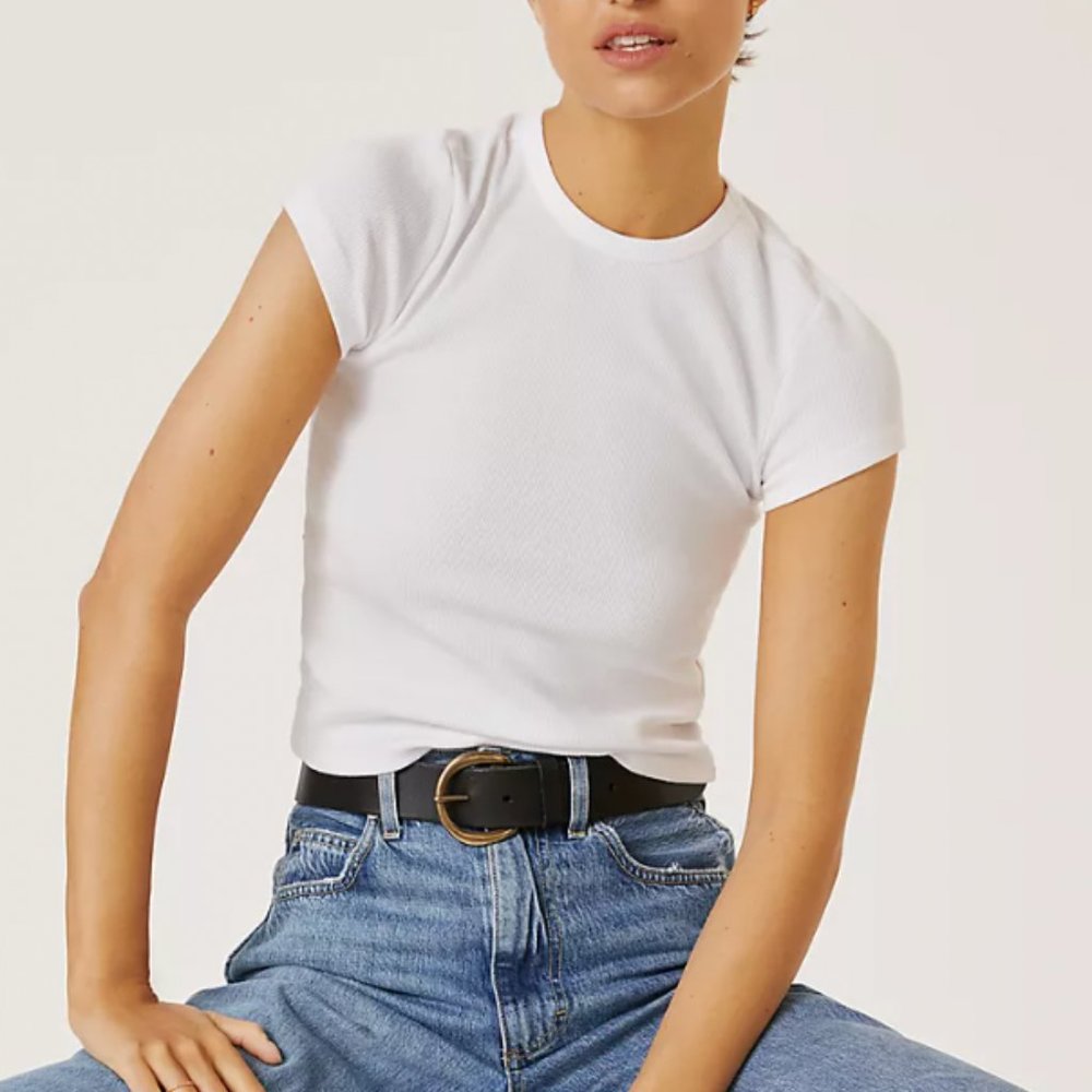 Anthropologie Maeve Ribbed Baby Tee - White